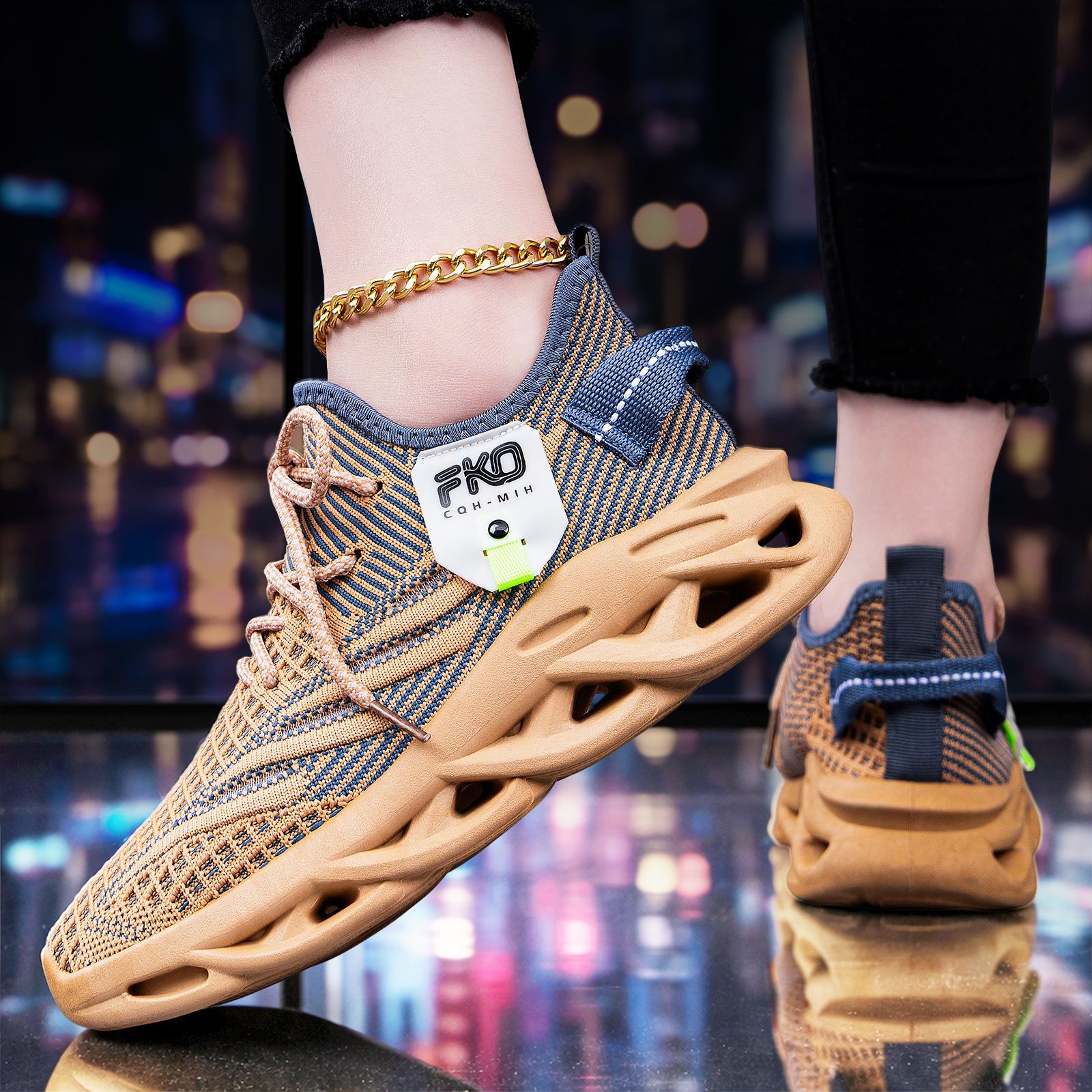 Men's Breathable Knit Sneakers - Knit Fabric Lace Up Sneakers 评论和价格