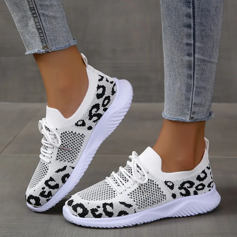 New Summer Women's Knitted Mes - Knit Fabric Lace Up Sneakers 评论和价格